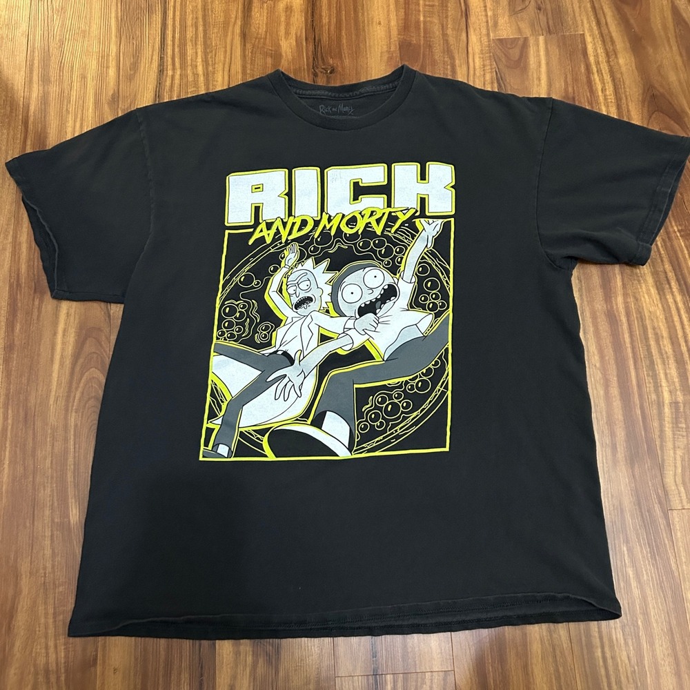 Rick and Morty Graphic T-Shirt Mens XL Black Cartoon Network Short Sleeve Tee